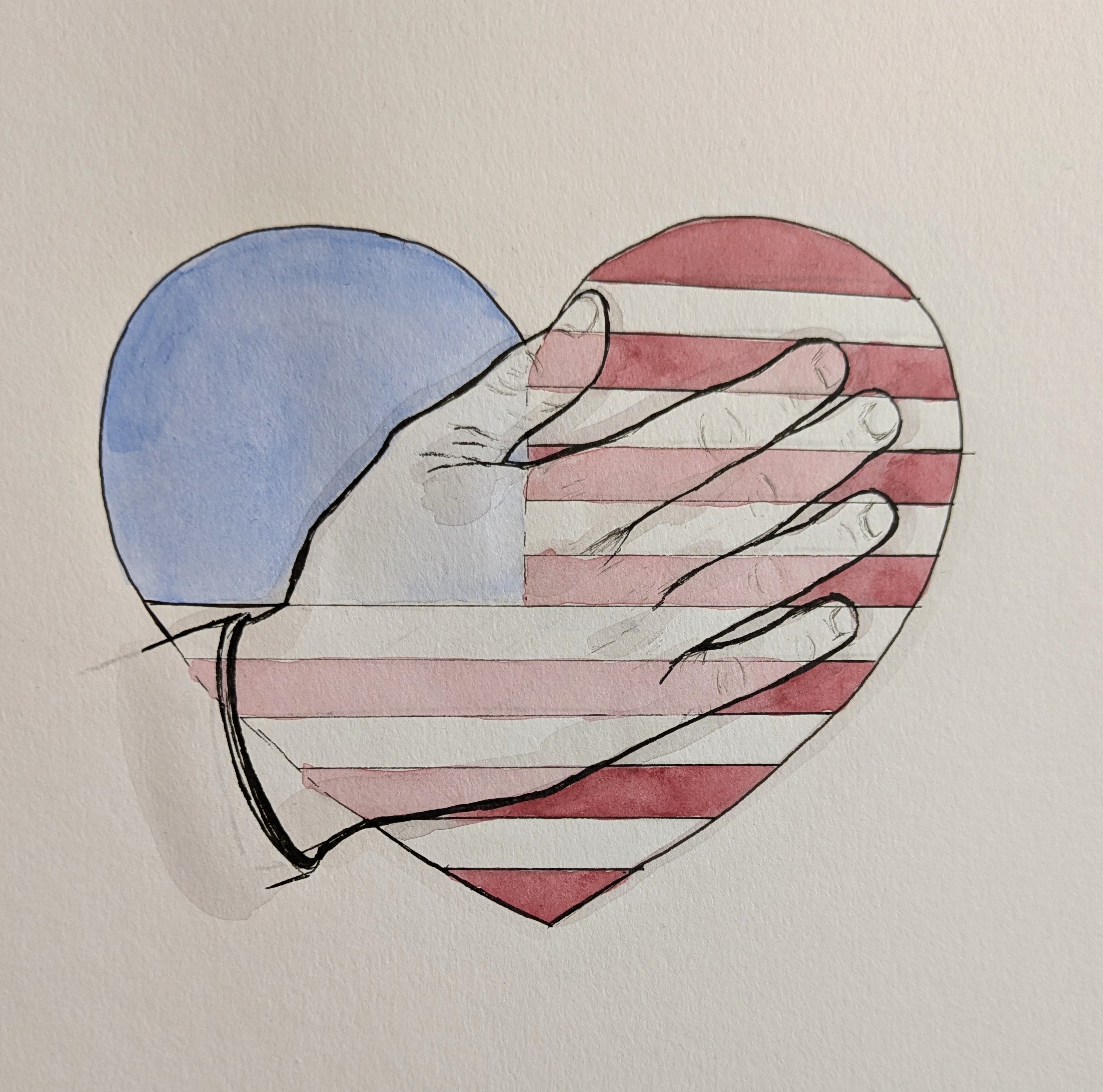 Hands holding heart shaped like American flag