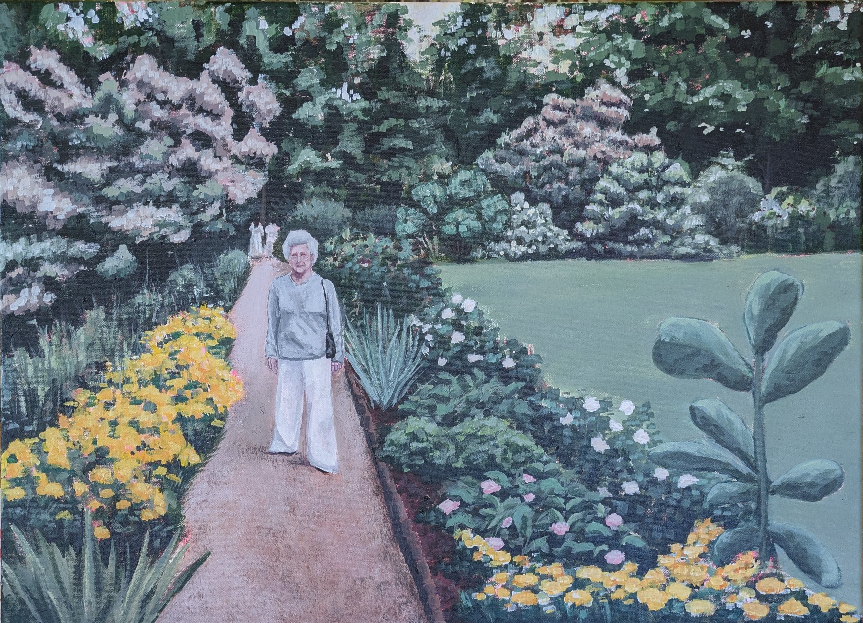 Portrait of person in lush garden