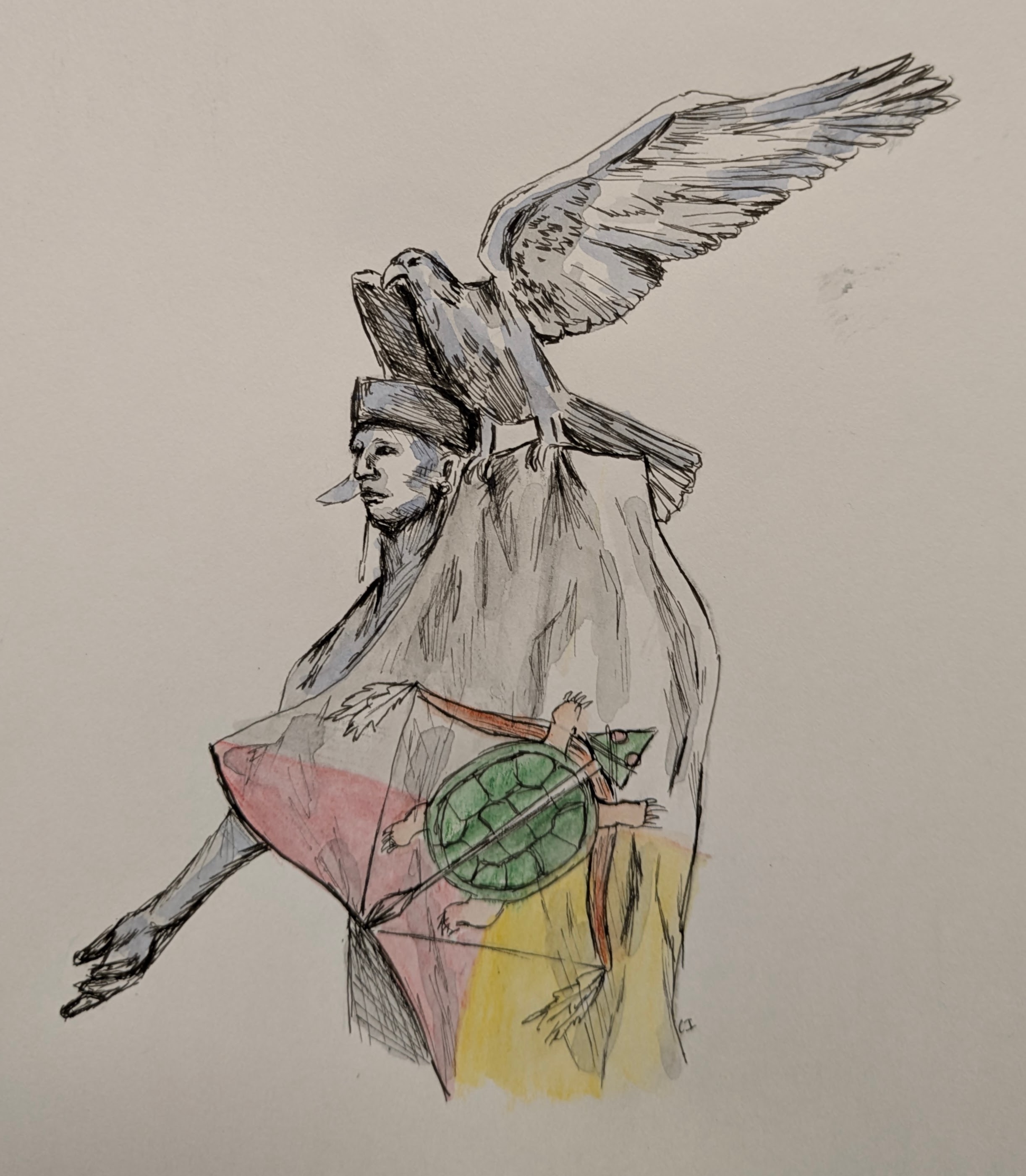 Illustration of Lenni Lenape chief with bird headdress